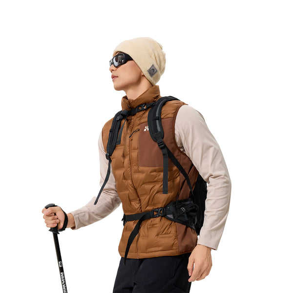 Outdoor Down Vest – Mixed-Fabric Panels, Chest Zip Pocket, Lightweight